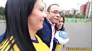 Columbian shemales threeway fuck with male